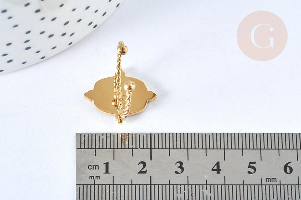 Bague réglable émail noir acier 304 inoxydable doré Taille 54, x1 (G7000)