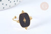 Bague réglable émail noir acier 304 inoxydable doré Taille 54, x1 (G7000)