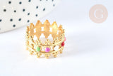 Bague réglable fantaisie acier inoxydable doré émail multicolore Taille 54, x1 (G7006)