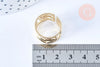 Bague réglable feuille acier doré taille 54, x1 (G6603)