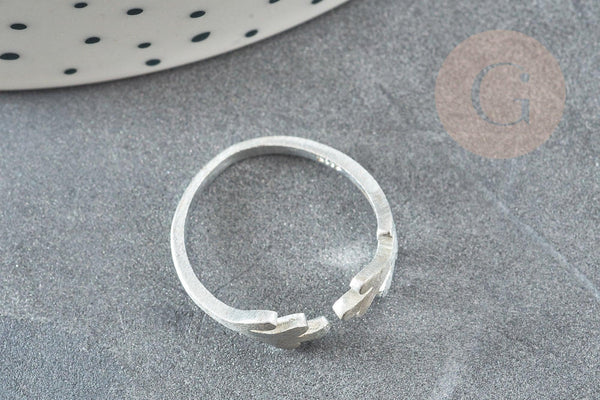 Bague réglable feuille argent 925 massif brossé 19mm, x1 (G9140)