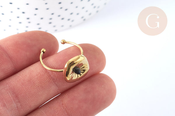 Bague réglable fleur acier inoxydable doré Taille 54, x1 (G7009)