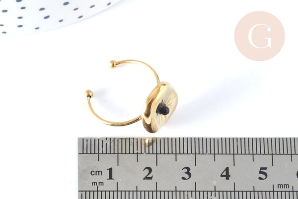 Bague réglable fleur acier inoxydable doré Taille 54, x1 (G7009)