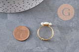 Bague réglable fleur nacre naturelle chaine acier inoxydable doré PVD, x1 (G11077)