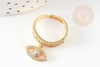 Bague réglable laiton doré breloque oeil protecteur zircon 17mm, x1 (G4464)