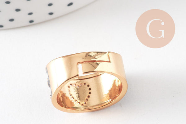 Bague réglable laiton doré émail noir oeil protecteur 18mm, x1 (G4249)