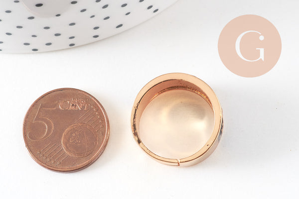 Bague réglable laiton doré émail noir oeil protecteur 18mm, x1 (G4249)