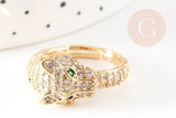 Bague réglable laiton doré léopard zircons blancs 17mm, x1 (G4361)
