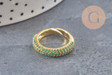 Bague réglable laiton doré zircon coloré 16mm, x1 (G4336)