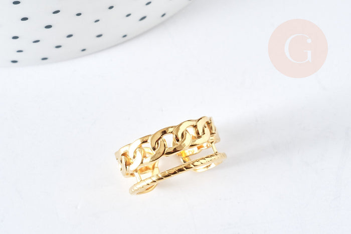 Bague réglable large chaine acier doré 304 inoxydable IP taille 54, x1 (G8470)