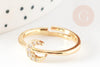 Bague réglable lune laiton doré zircon 17mm, x1 (G4255)