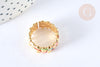 Bague réglable maille croisée acier inoxydable doré émail multicolore Taille 54, x1 (G7005)