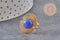 Bague réglable pierre bleue acier inoxydable doré PVD Taille 53, x1 (G11078)