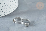 Bague réglable pour cabochon 6mm en acier platine inoxydable 17-18mm, x2 (G8227)