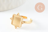 Bague réglable pour cabochon carré 8mm acier 304 inoxydable doré IP 18mm, x1 (G9723)
