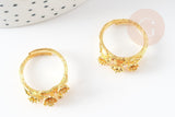 Bague réglable trois marguerites laiton doré 17mm, x1 (G0560)