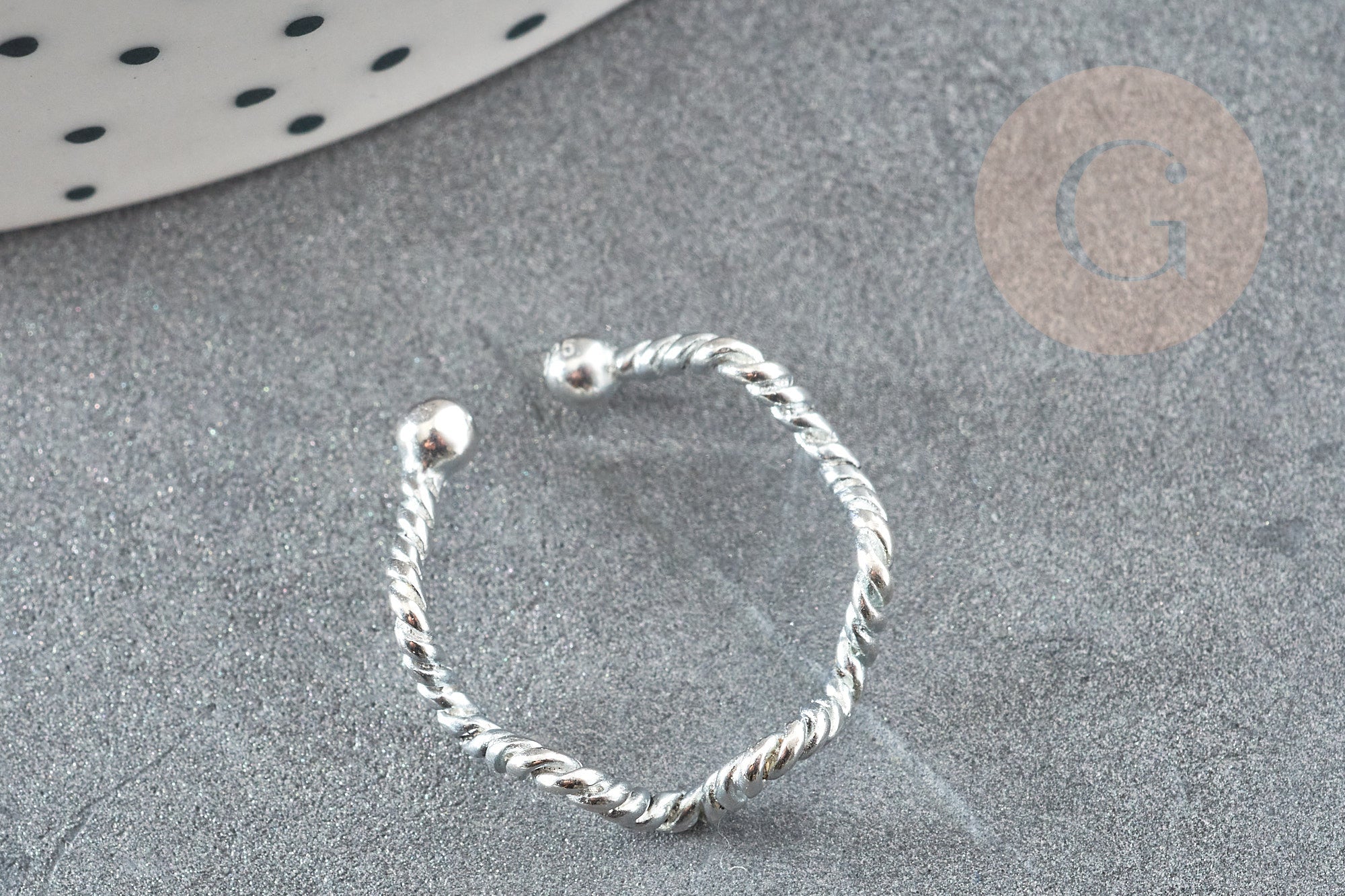 Bague réglable vague argent 925 massif 18mm, x1 (G9141)