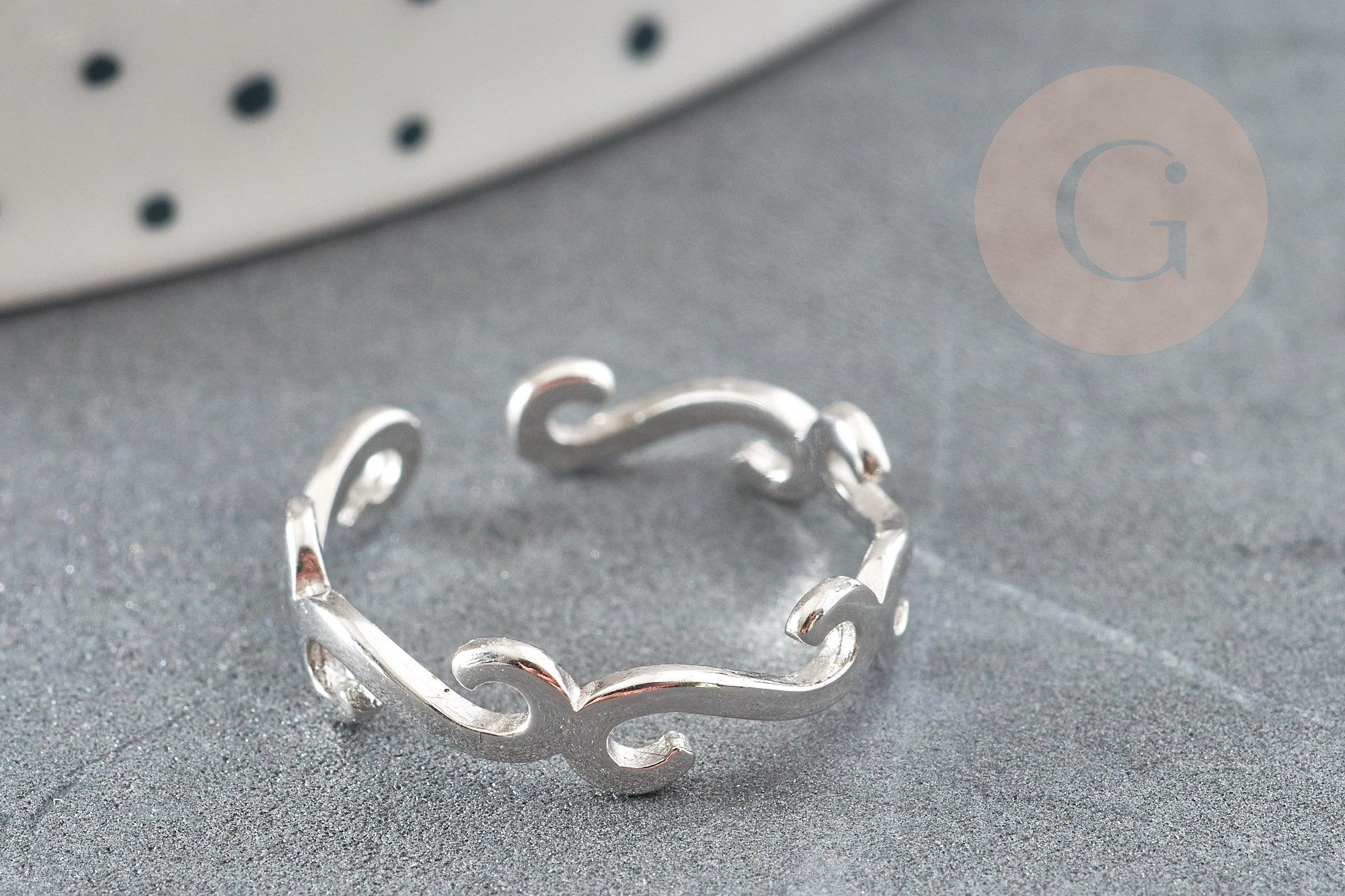 Bague réglable volutes argent 925 massif 18mm, x1 (G9142)