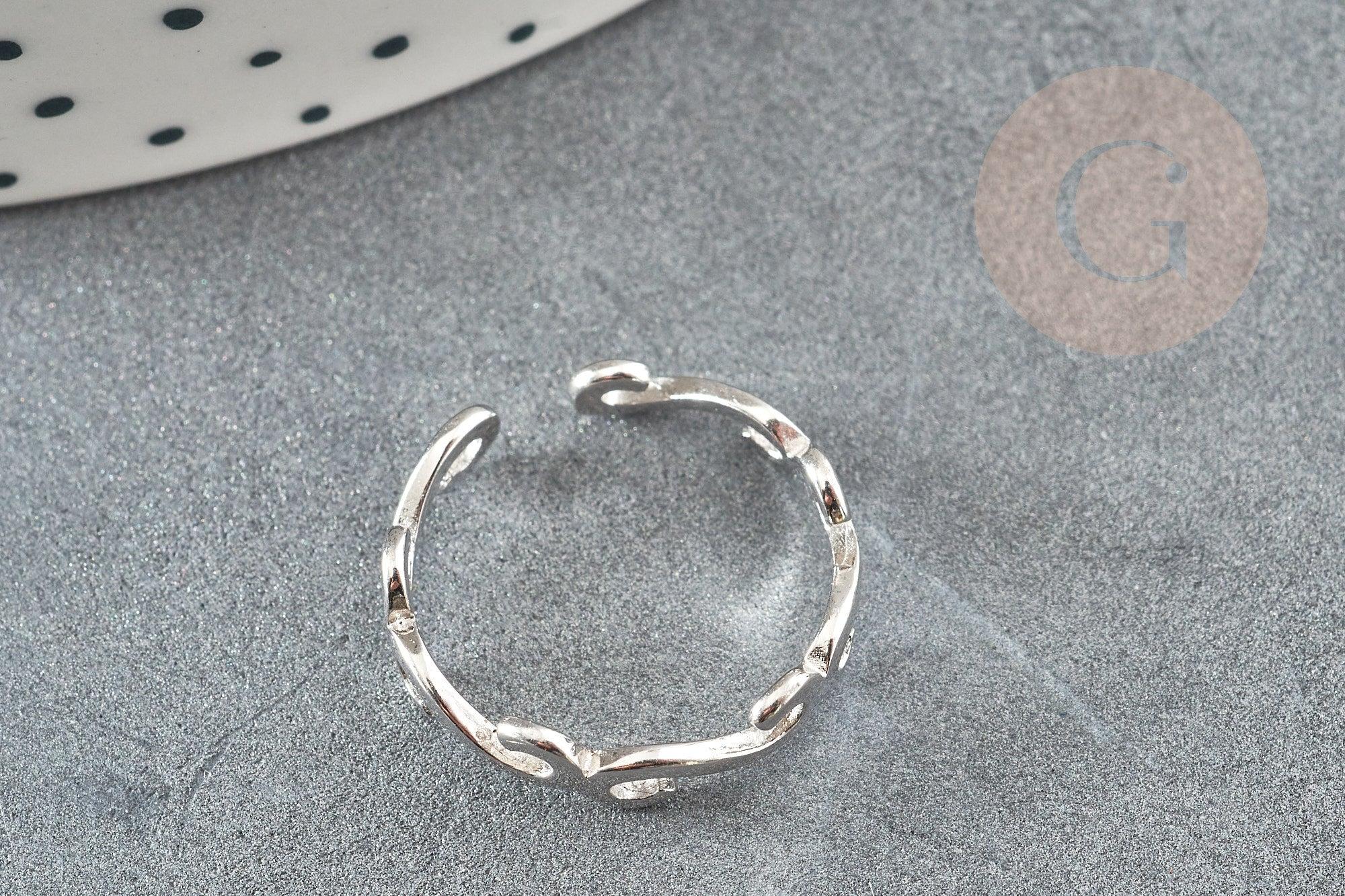 Bague réglable volutes argent 925 massif 18mm, x1 (G9142)