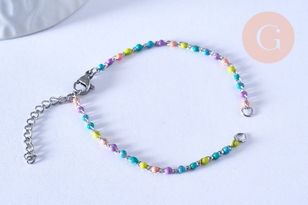 Base de bracelet acier doré platine résine multicolore avec anneaux 2.5mm,15.5cm, x1 (G4857)