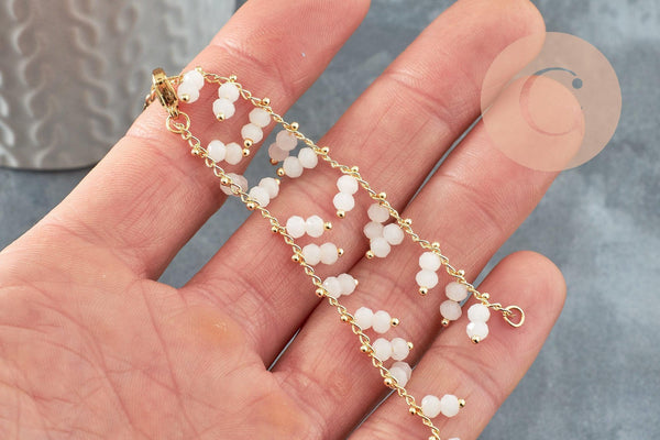 Base de bracelet chaine cheville laiton doré et perles verre blanche 16.2cm, x1 (G9635)