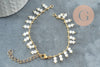 Base de bracelet chaine cheville laiton doré et perles verre blanche 16.2cm, x1 (G9635)