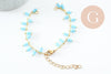Base de bracelet chaine cheville laiton doré et perles verre turquoise 16.2cm, x1 (G9590)
