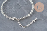Base de pulsera de cadena forzada de acero inoxidable 304 plateado de 4mm/15.5cm, x1 (G11211)