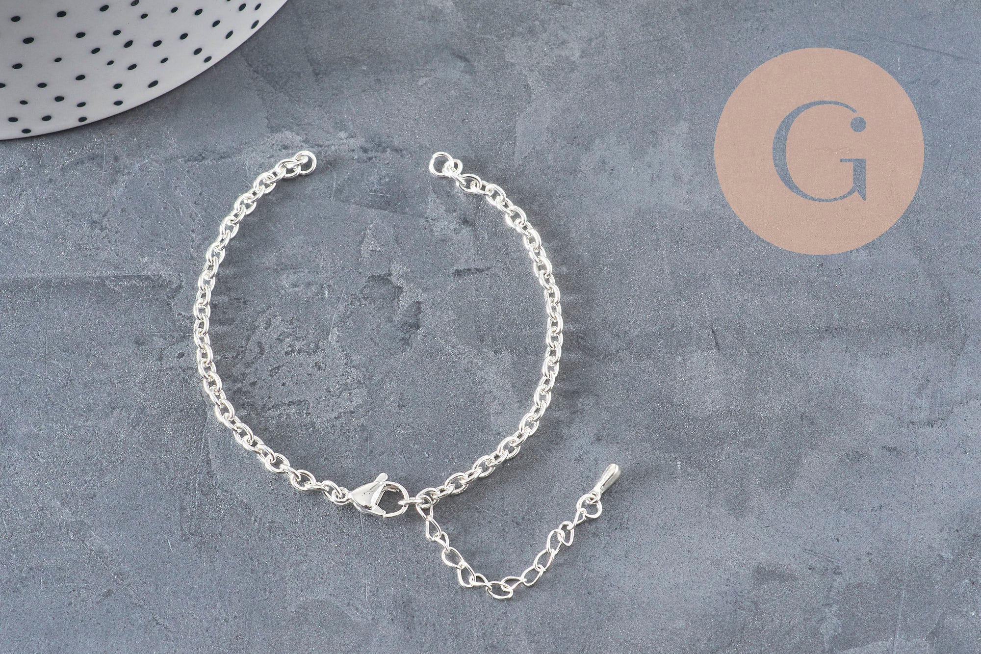 Base de pulsera de cadena forzada de acero inoxidable 304 plateado de 4mm/15.5cm, x1 (G11211)