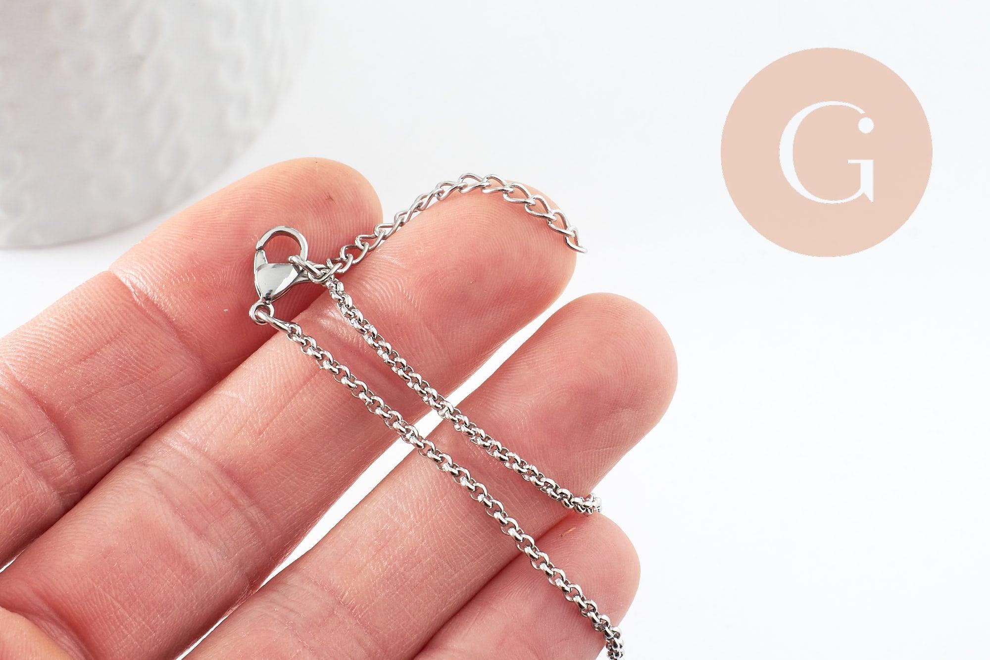 Base de bracelet chaine rolo acier 304 inoxydable platine 2.5mm-16.5cm, x1 (G9483)