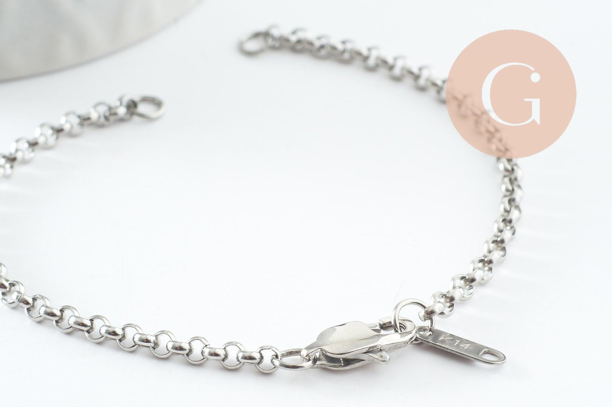 Base de bracelet chaine rolo acier 304 inoxydable platine 3mm-16.5cm, x1 (G9484)
