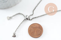 Base de bracelet chaine rolo réglable acier 304 inoxydable platine 25cm, x1 (G9496)