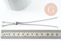 Base de bracelet chaine rolo réglable acier 304 inoxydable platine 25cm, x1 (G9496)