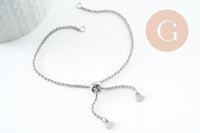 Base de bracelet chaine rolo réglable acier 304 inoxydable platine 25cm, x1 (G9496)