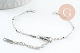 Base de bracelet fine maille tube acier inoxydable 304 platine avec anneaux 15.8mm, x1 (G9498)