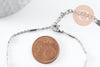 Base de bracelet fine maille tube acier inoxydable 304 platine avec anneaux 15.8mm, x1 (G9498)