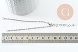 Base de bracelet maille forçat acier inoxydable 304 platine avec anneaux et chaine d'extension coeurs 18mm, x1 (G9499)