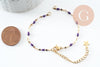 Base de bracelet réglable chaine acier 304 doré inoxydable résine violette 16.2cm, x1 (G9593)