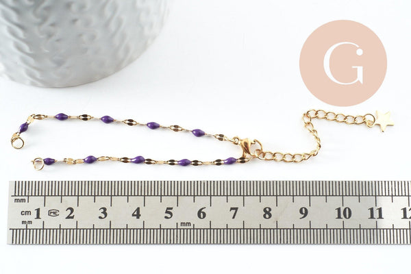 Base de bracelet réglable chaine acier 304 doré inoxydable résine violette 16.2cm, x1 (G9593)
