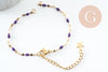Base de bracelet réglable chaine acier 304 doré inoxydable résine violette 16.2cm, x1 (G9593)