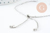 Base de bracelet réglable chaine forçat acier inoxydable platine finition zircon 2mm/ 26.6cm, x1 (G10230)