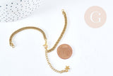 Base de bracelet réglable maille plate diamantée acier doré 304 inoxydable 16cm, acier doré inoxydable, x1 (G8625)
