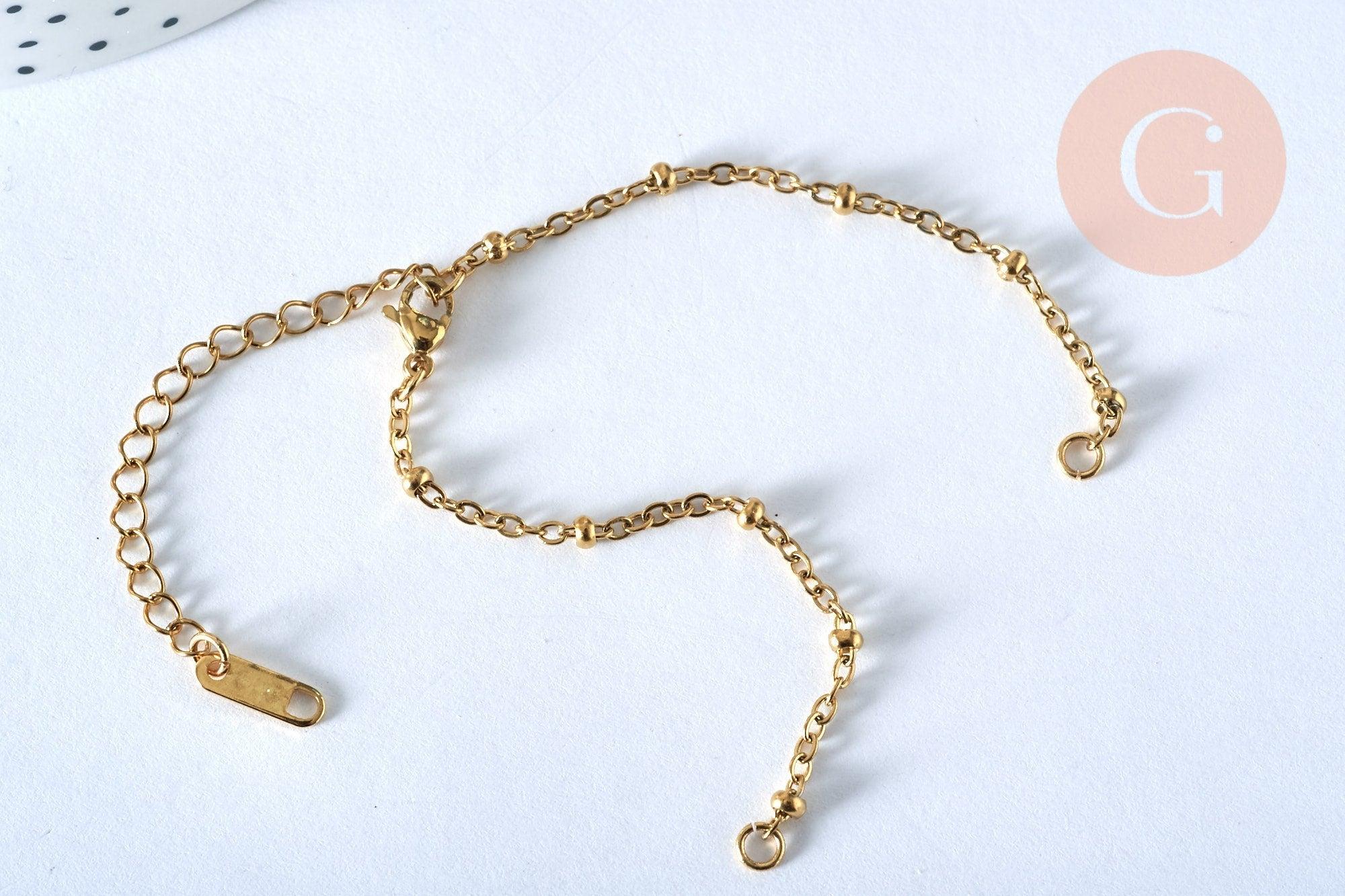Base de bracelet réglable satellite or acier 14k 15.8cm, sans nickel, bracelet or acier inoxydable, x1 G5968