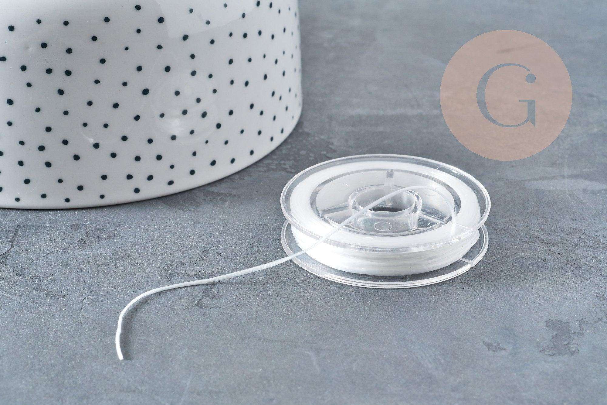 Bobine de 10 mètres de fil élastique nylon blanc 0.8mm, x1 (G8914)