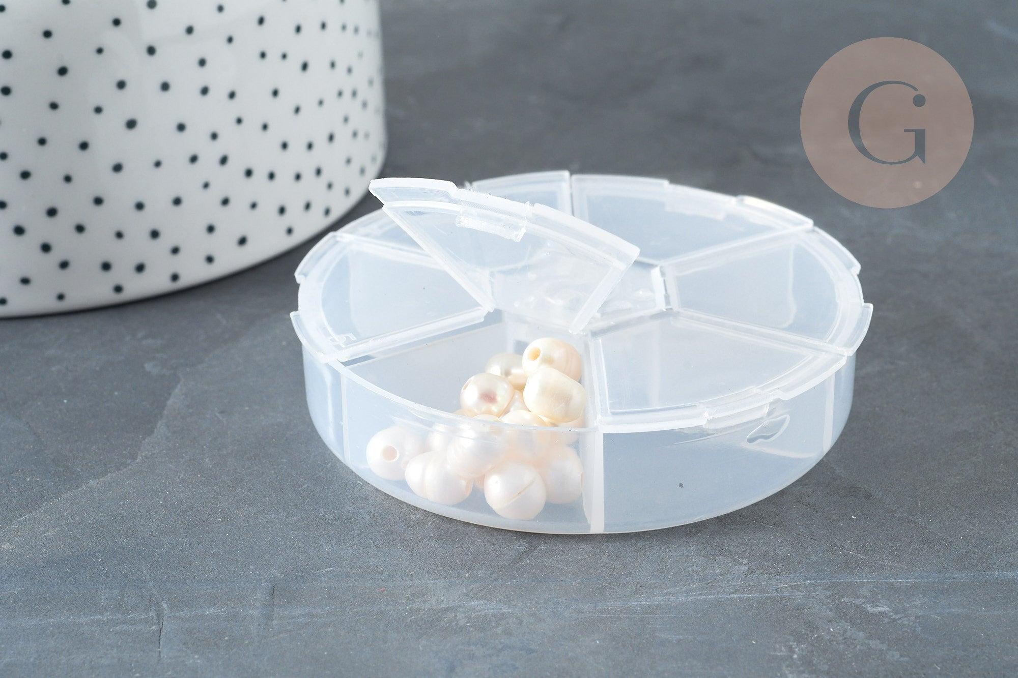 Boite rangement perles en plastique ronde 6 compartiments 7.8cm, x1 (G7213)