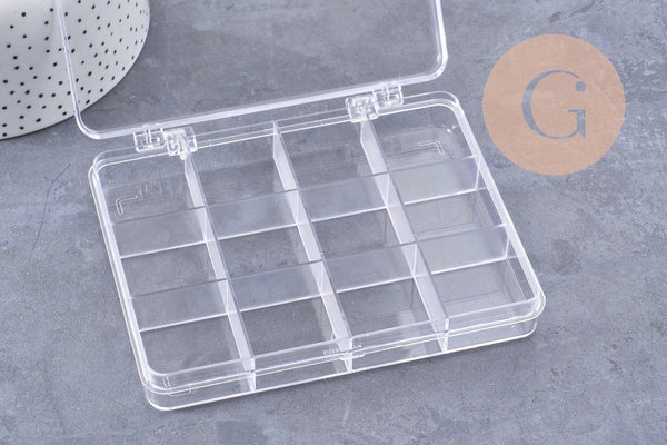 Boite rangement perles en plastique trnsparent rectangulaire 12 cases 13cm, x1 (G10257)