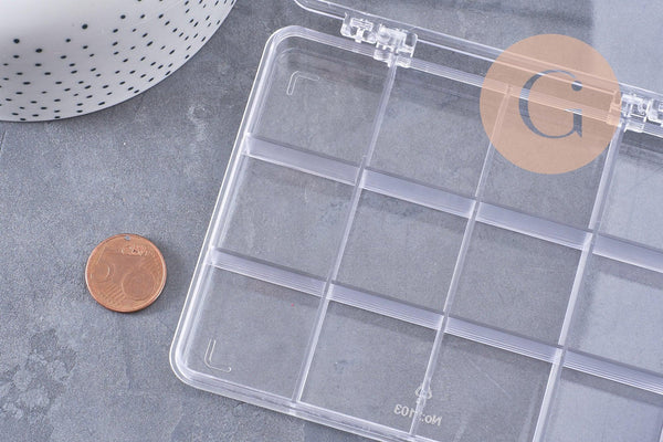 Boite rangement perles en plastique trnsparent rectangulaire 12 cases 13cm, x1 (G10257)