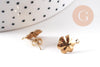 Boucles clous-puces oreille fleur acier 304 inoxydable dore 1 anneau 13.5mm, la paire (G10509)