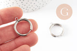 Boucles créole avec anneau dormeuse acier 201 inoxydable platine 25mm, x2 (G9320)