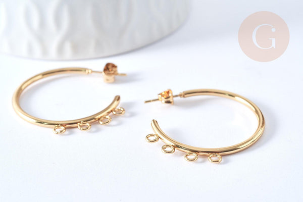 Boucles d'oreilles Anneau demi-créole puce acier 304 inoxydable doré 33.5mm doré, la paire (G4089)